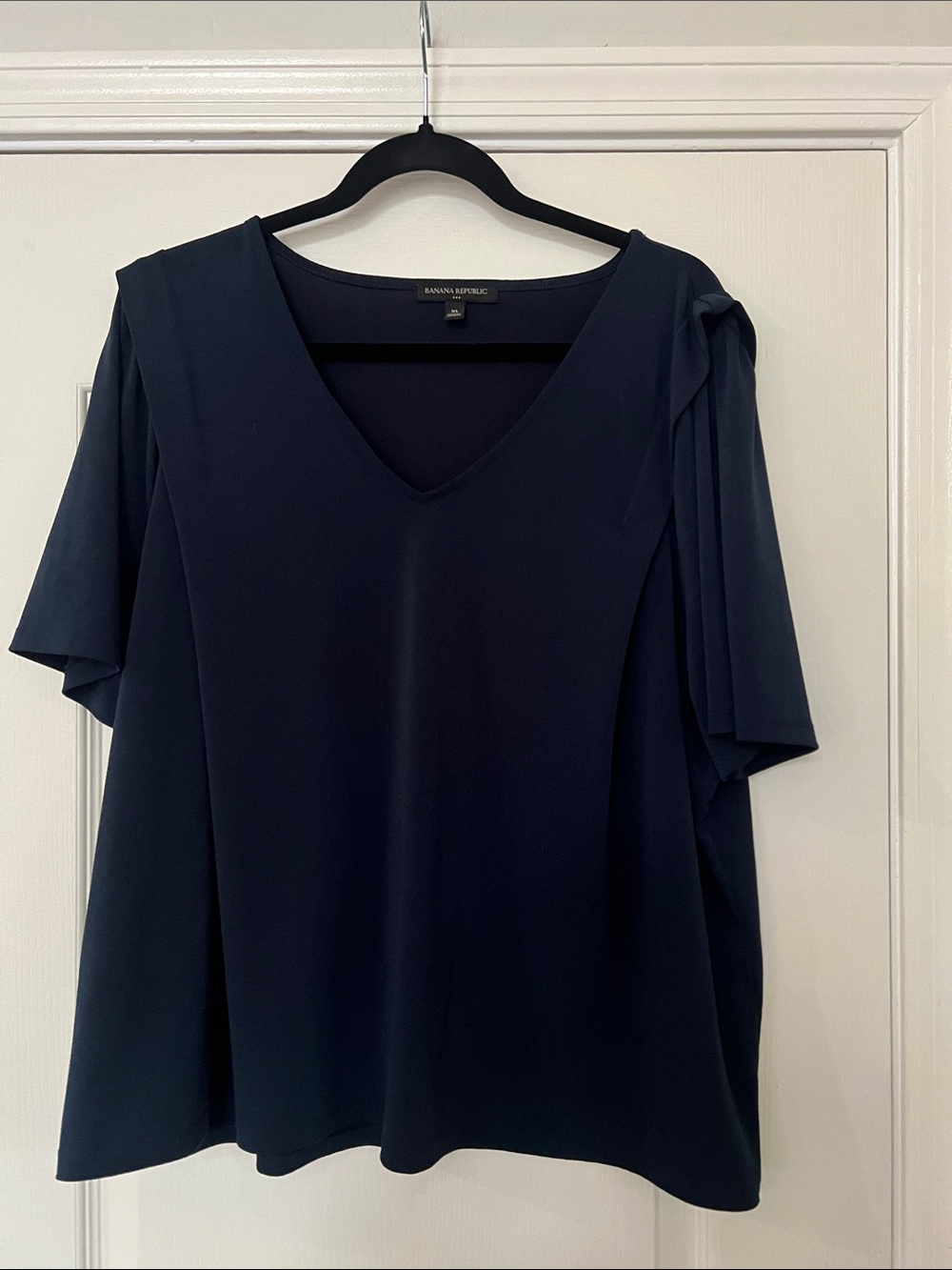 Banana Republic Navy V-Neck Flutter Sleeve Blouse